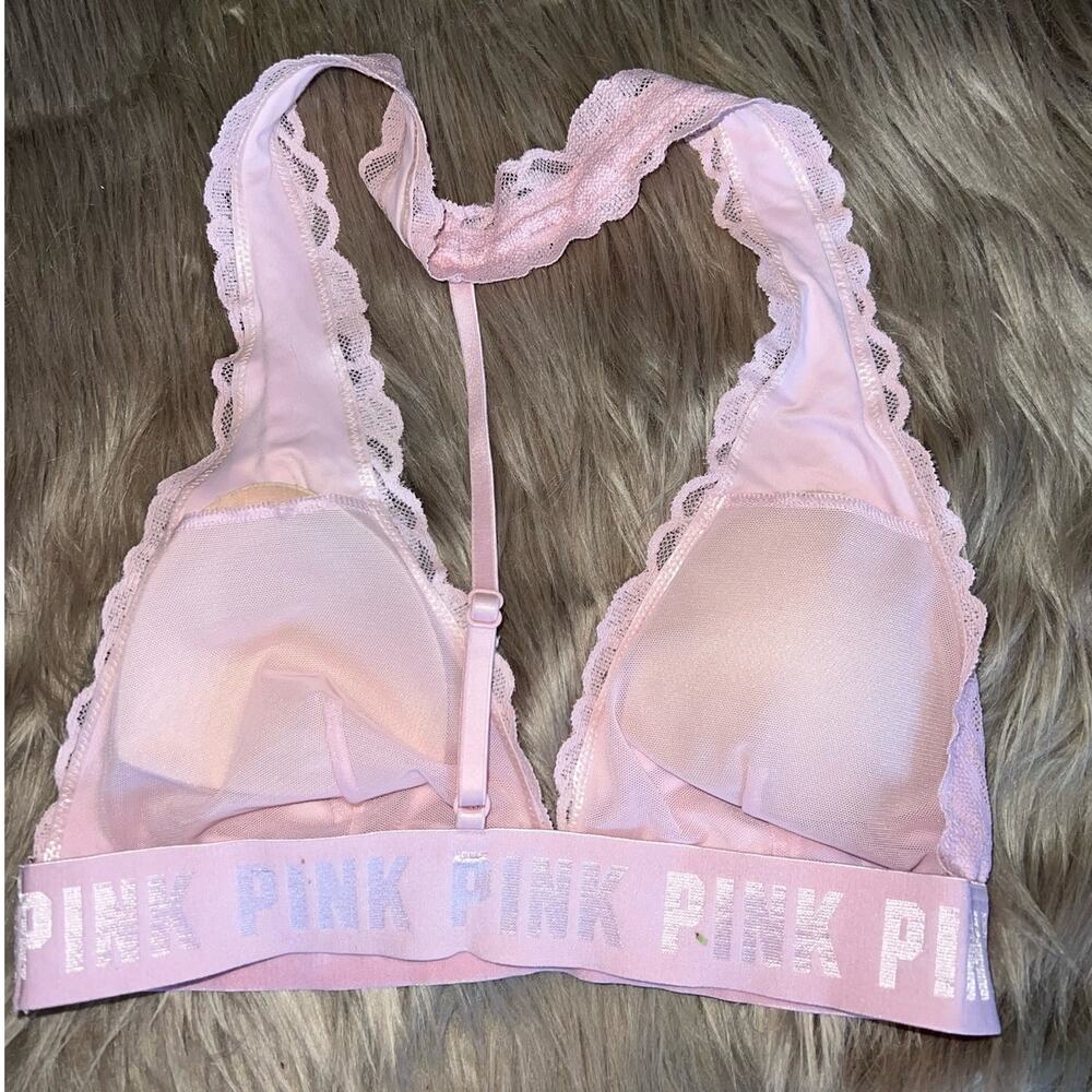 VS PINK Triangle T-Back Logo Band Lace Bralette pink size S - Picture 6 of 6